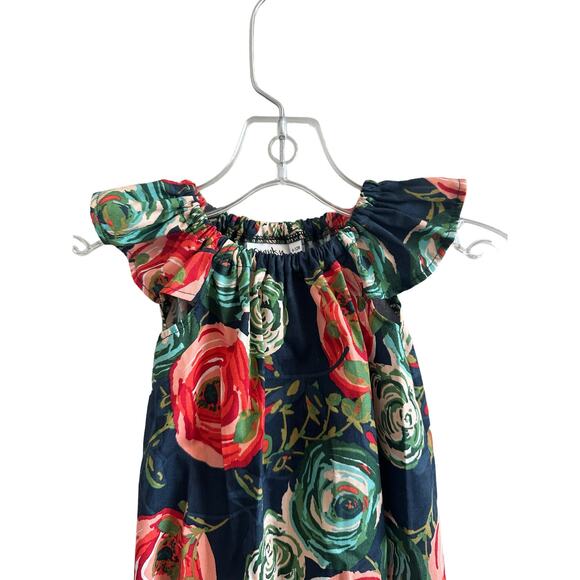 Cranky Peach Girls 6-12M Navy, Red, Green Floral Short Sleeve Cotton Onesie - Picture 2 of 10